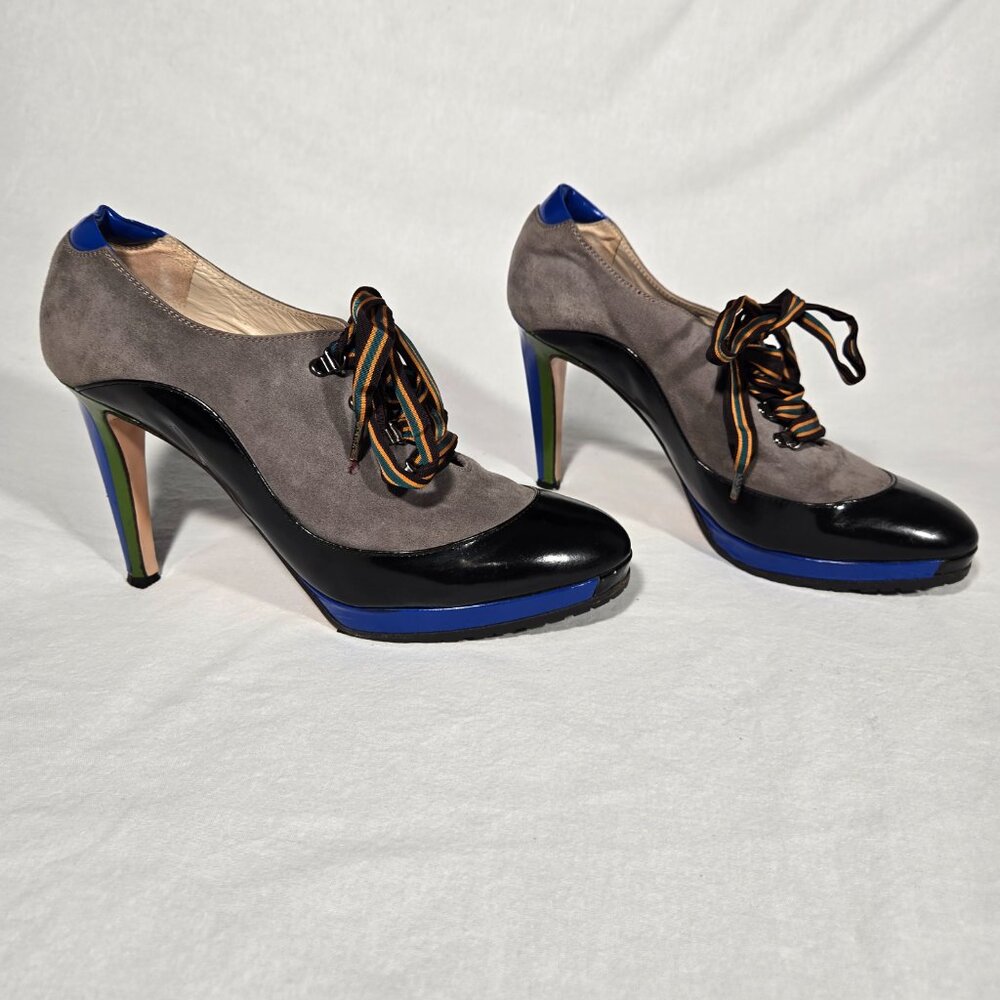 Rare ITALY Vintage PAUL SMITH Old Stock Lace Up Platform Heels Oxfords Size 8.5.